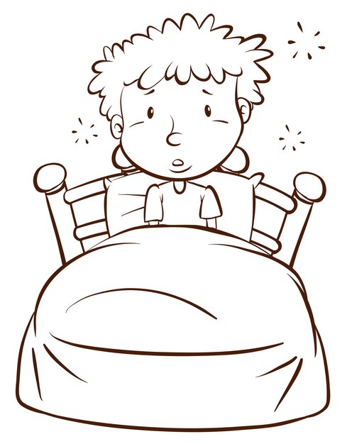 A plain sketch of a boy waking up