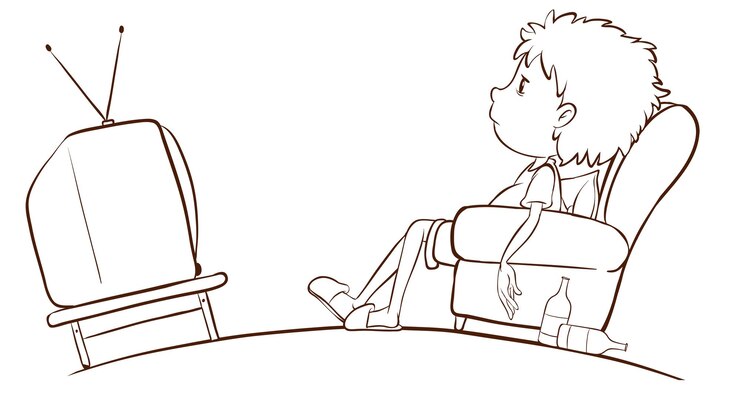 Free Vector a plain sketch of a boy watching tv