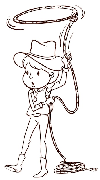 Free vector a plain sketch of a cowgirl