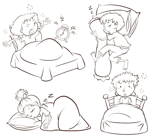 A plain sketch of kids sleeping and waking up early