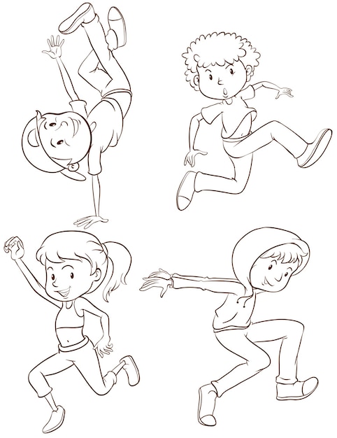 Free vector plain sketches of the hiphop dancers