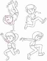 Free vector plain sketches of the hiphop dancers