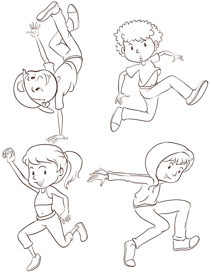 Free Vector plain sketches of the hiphop dancers