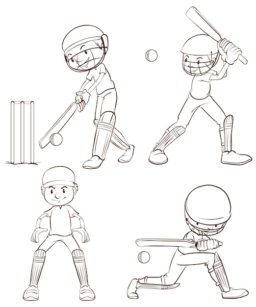 Бесплатное векторное изображение Простые наброски игроков в крикет