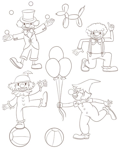 Plain sketches of the playful clowns