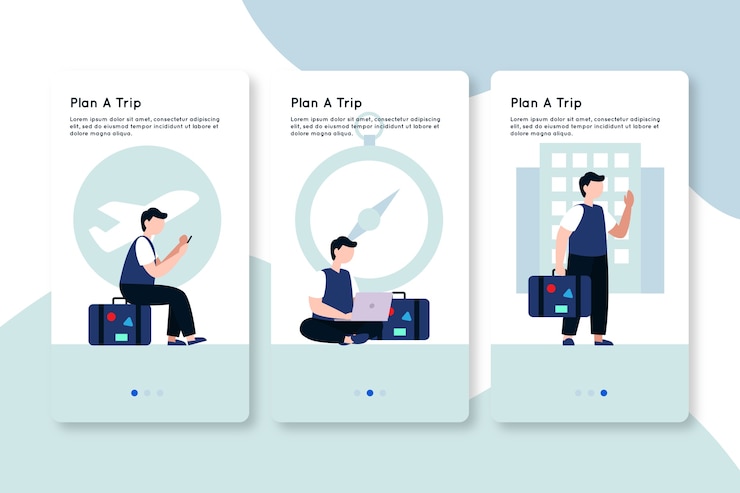 Free Vector plan a trip on boarding app screens