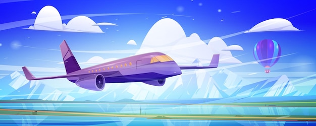 Free vector plane fly in blue sky with clouds