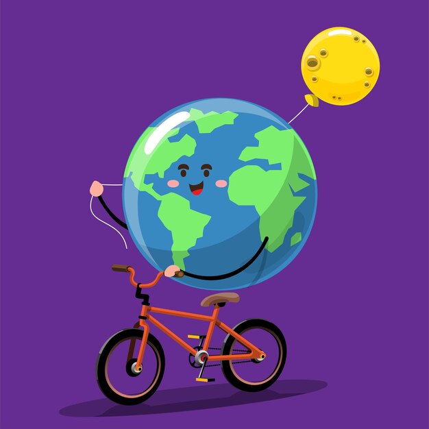 Planet earth and moon illustration concept Cartoon character design for education of kids