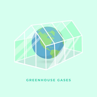 The planet earth in a transparent glasshouse. greenhouse gases or greenhouse effect concept.