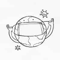 Free vector planet earth wearing a face mask against coronavirus pandemic element doodle vector