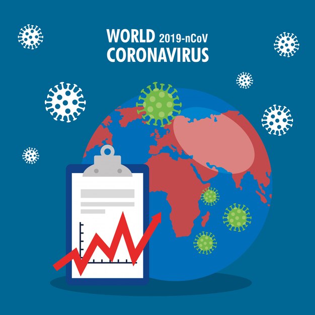 covid19粒子とクリップボード内の統計矢印のある地球