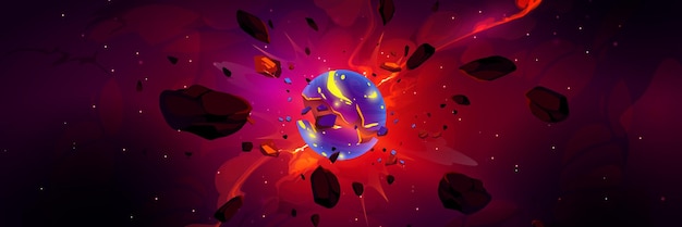 Free vector planet explosion in outer space