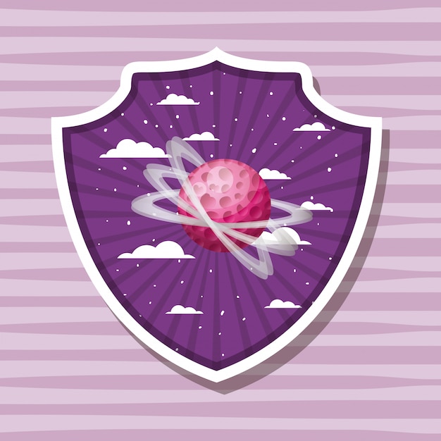 Free vector planet over striped label