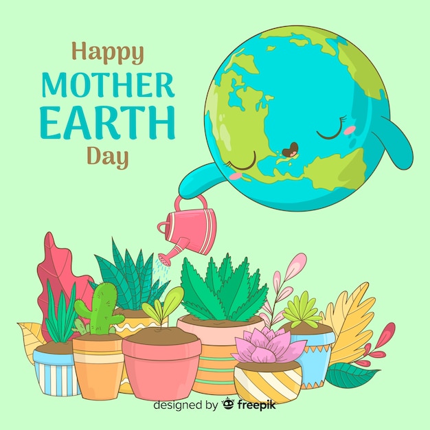 Free vector planet watering plants mother earth day background