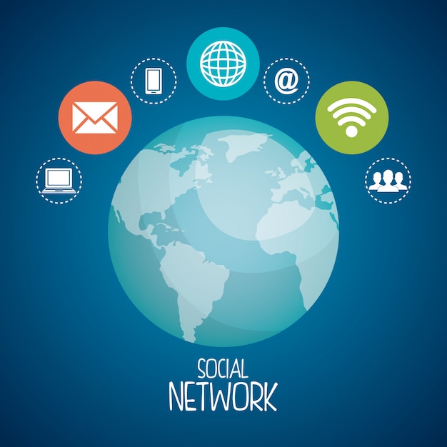 Pianeta con le icone dei social network