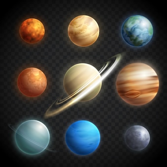 Set trasparente realistico di pianeti