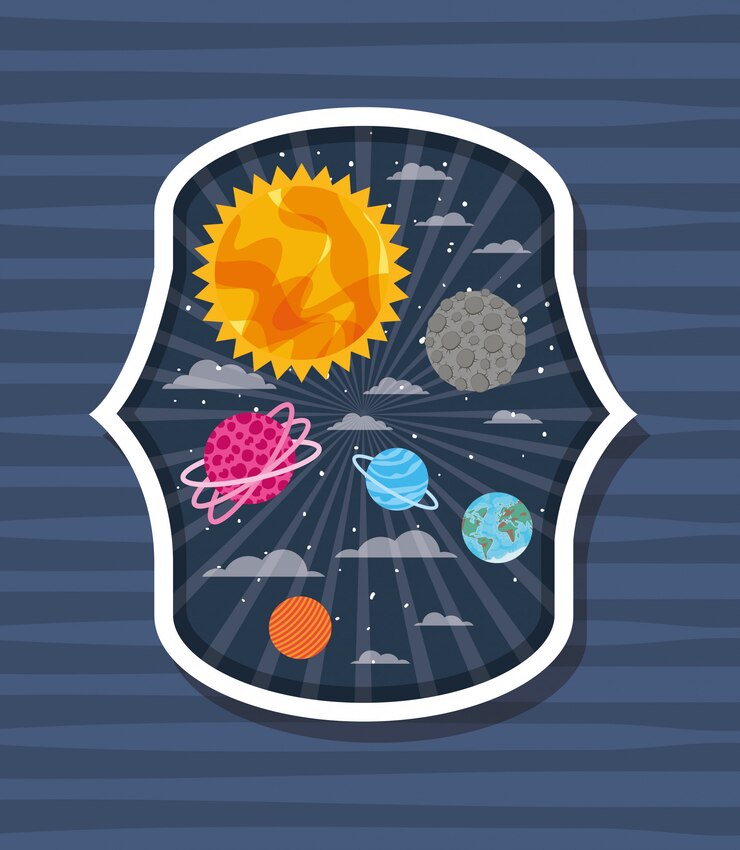 Free Vector planets over striped label   