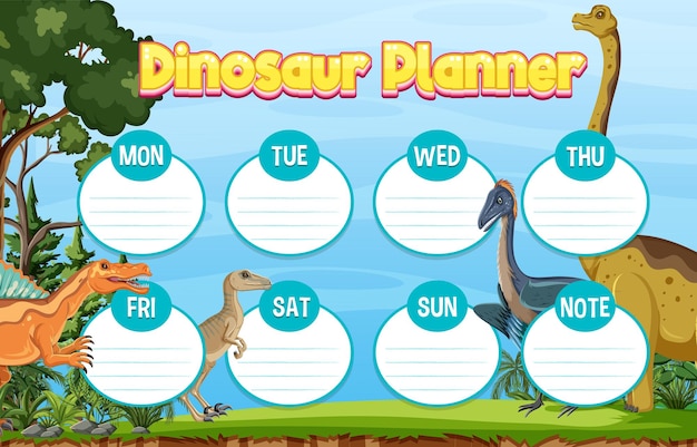 Planner template with dinosaurs in background