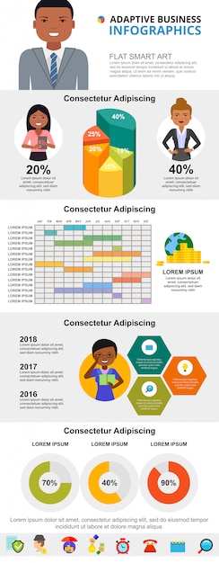 Planning or analysis concept infographic charts set