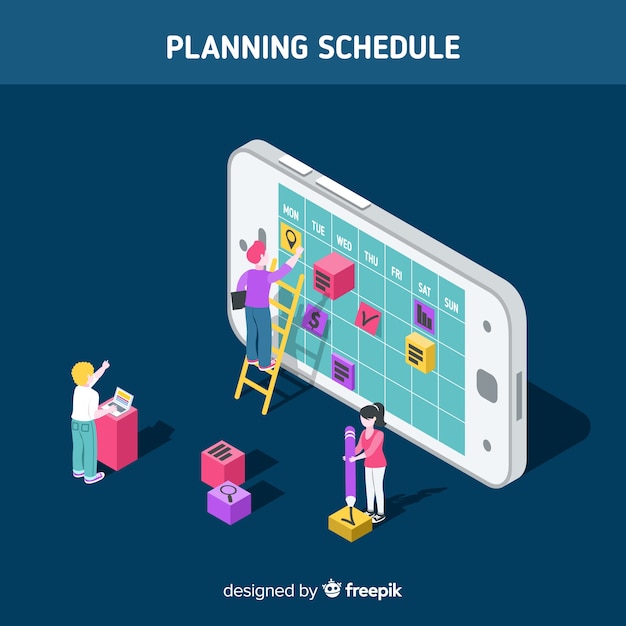 Planning schedule concept with isometric perspective