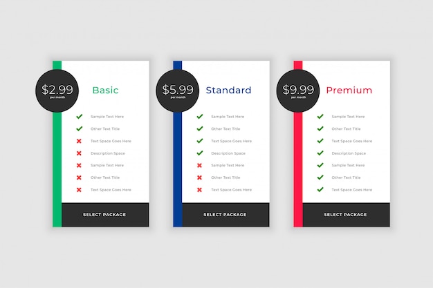 Free vector plans and pricing comparision template for websites and app