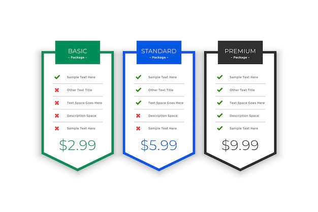 Free vector plans and pricing template for your business