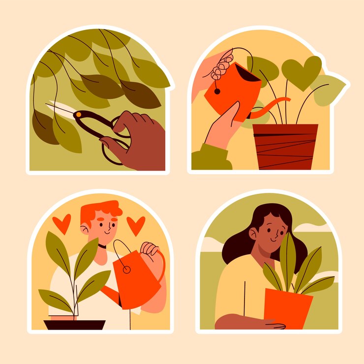 Free Vector plant care sticker set
