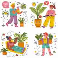 Free vector plant care sticker set