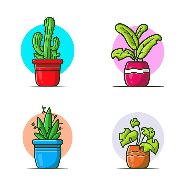 Plant Collection Set. Flat Cartoon Style
