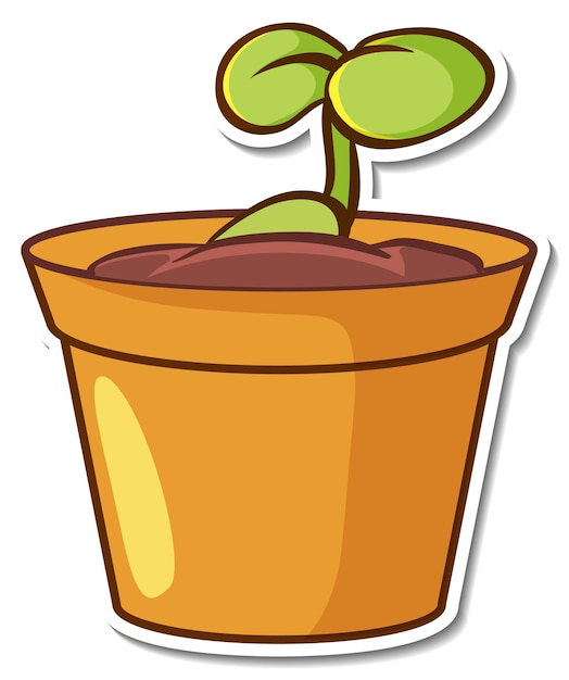 Plant in a pot sticker on white background