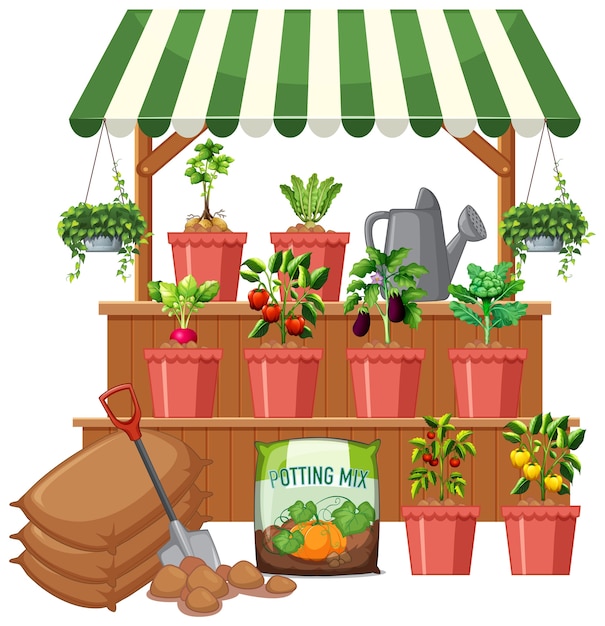 Free vector plant shop with many vegetable tree on white background