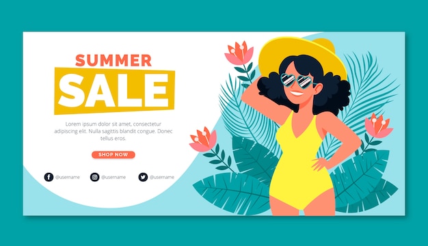 plantilla de banner horizontal de venta plana para el verano