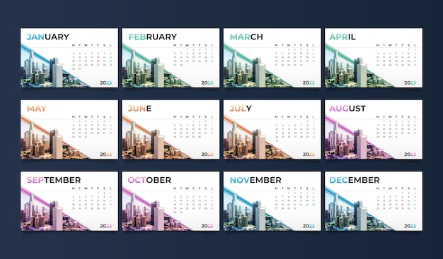 Plantilla de calendario de escritorio degradado 2023