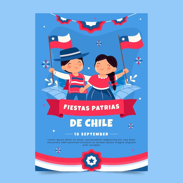 Plantilla de cartel vertical plano para fiestas patrias chile
