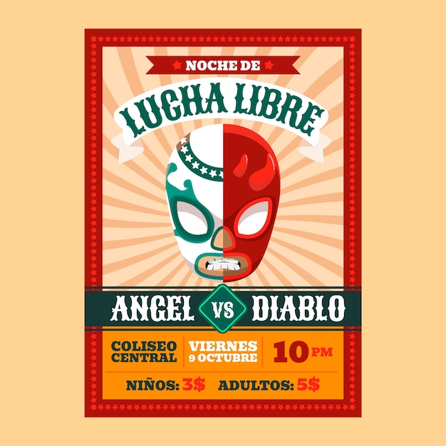 Plantilla de diseño de volante de luchador mexicano
