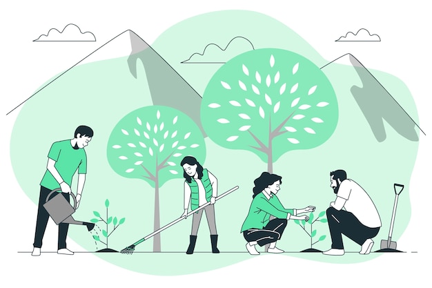 Бесплатное векторное изображение Иллюстрация концепции посадки деревьев