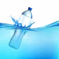 Free vector plastic bottle splash in blue water realistic vector illustration