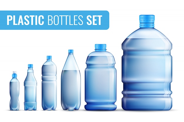 Пластиковые бутылки icon set Бесплатные векторы