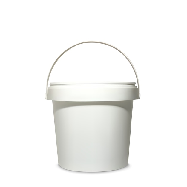 Free vector plastic bucket illustration of 3d realistic white container for mockup model of brand package