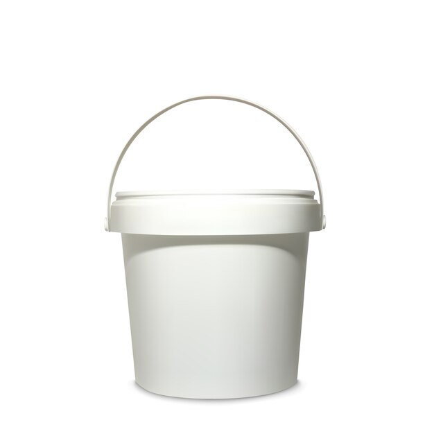 Пластмассовая ведро иллюстрация 3d реалистичный белый контейнер для макета модель бренда