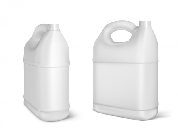 Free vector plastic canisters, white jerrycan bottles isolated