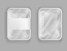 Free vector plastic container for food, products with paper cover or plastic foil