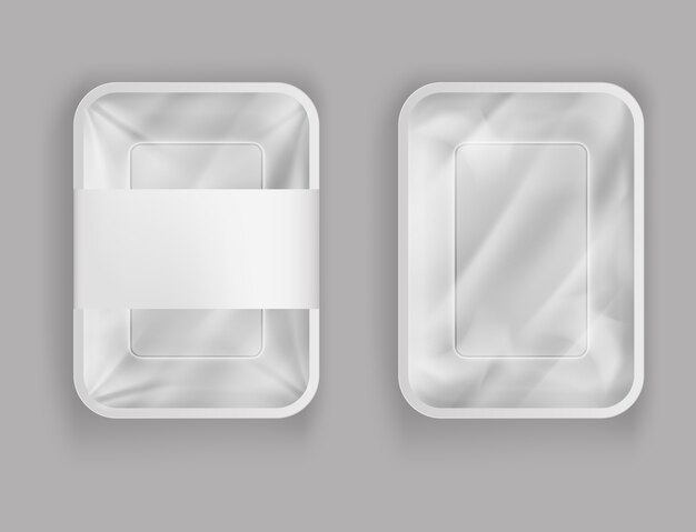  plastic container for food, products with paper cover or plastic foil