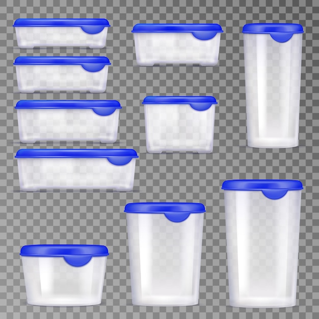 Plastic food containers icon set