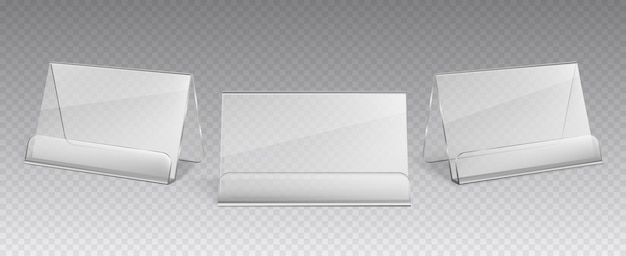 Supporto da tavolo in plastica di vetro impostato a diversi angoli di visione trasparente insieme realistico illustrazione vettoriale