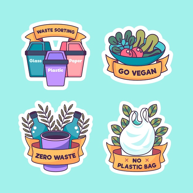 Free vector plastic and plants ecology badges collection