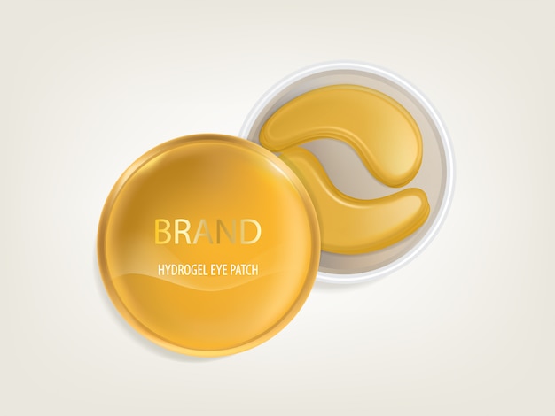 Free vector plastic round jar with set of patches for eyes, with gold and hydrogel