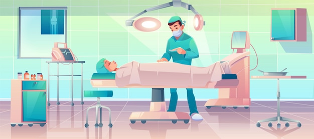 Plastic surgeon operating patient in surgery room