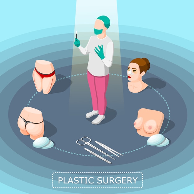 Vettore gratuito concetto di progetto isometrico di chirurgia plastica