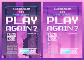 Free vector play again pixel art poster for night or game club